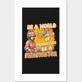 Firefighter woman USA flag funny sarcastic groovy quote Posters and Art